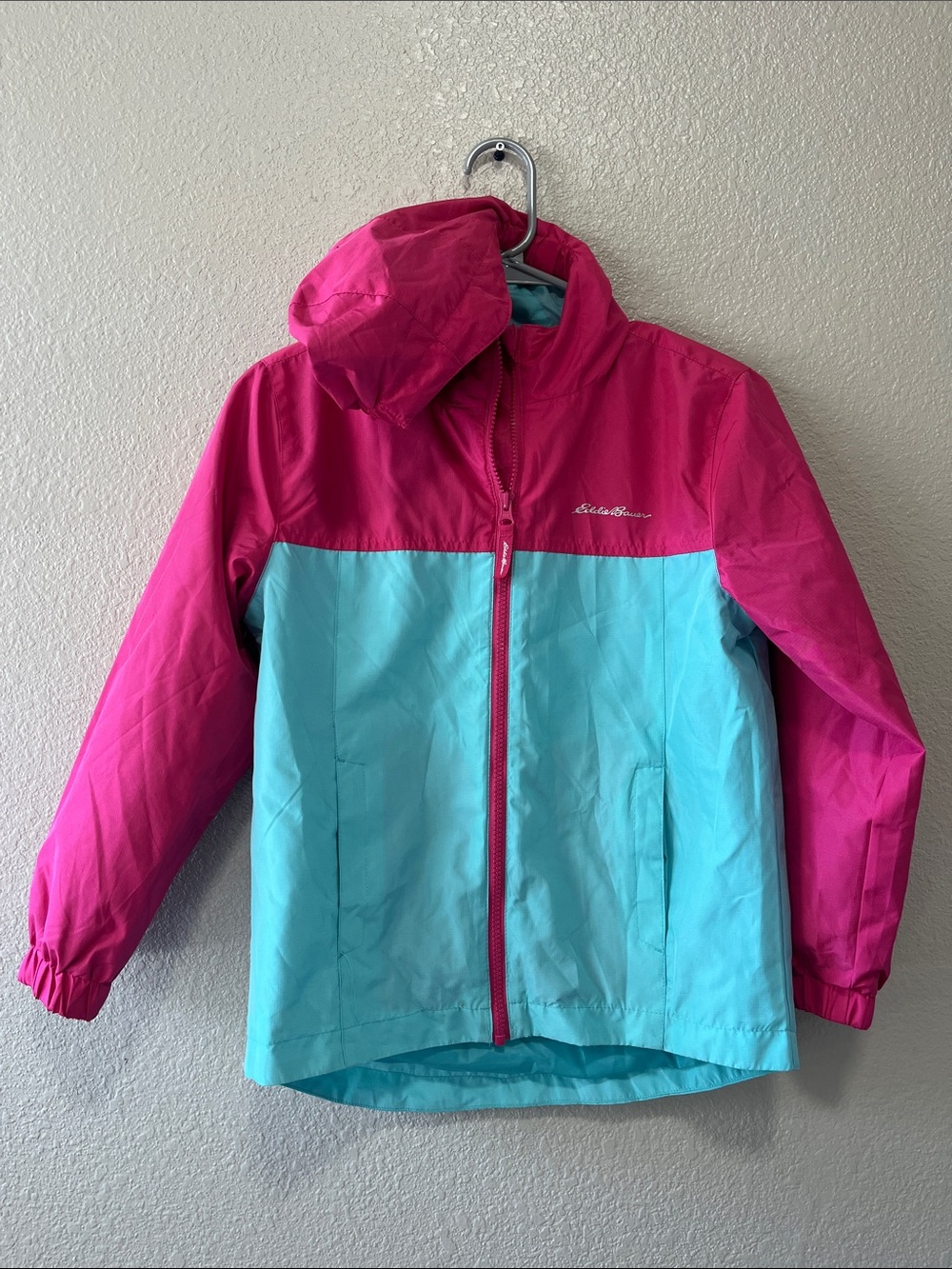 Eddie Bauer Pink and Aqua Colorblock Kids' Rain Jacket